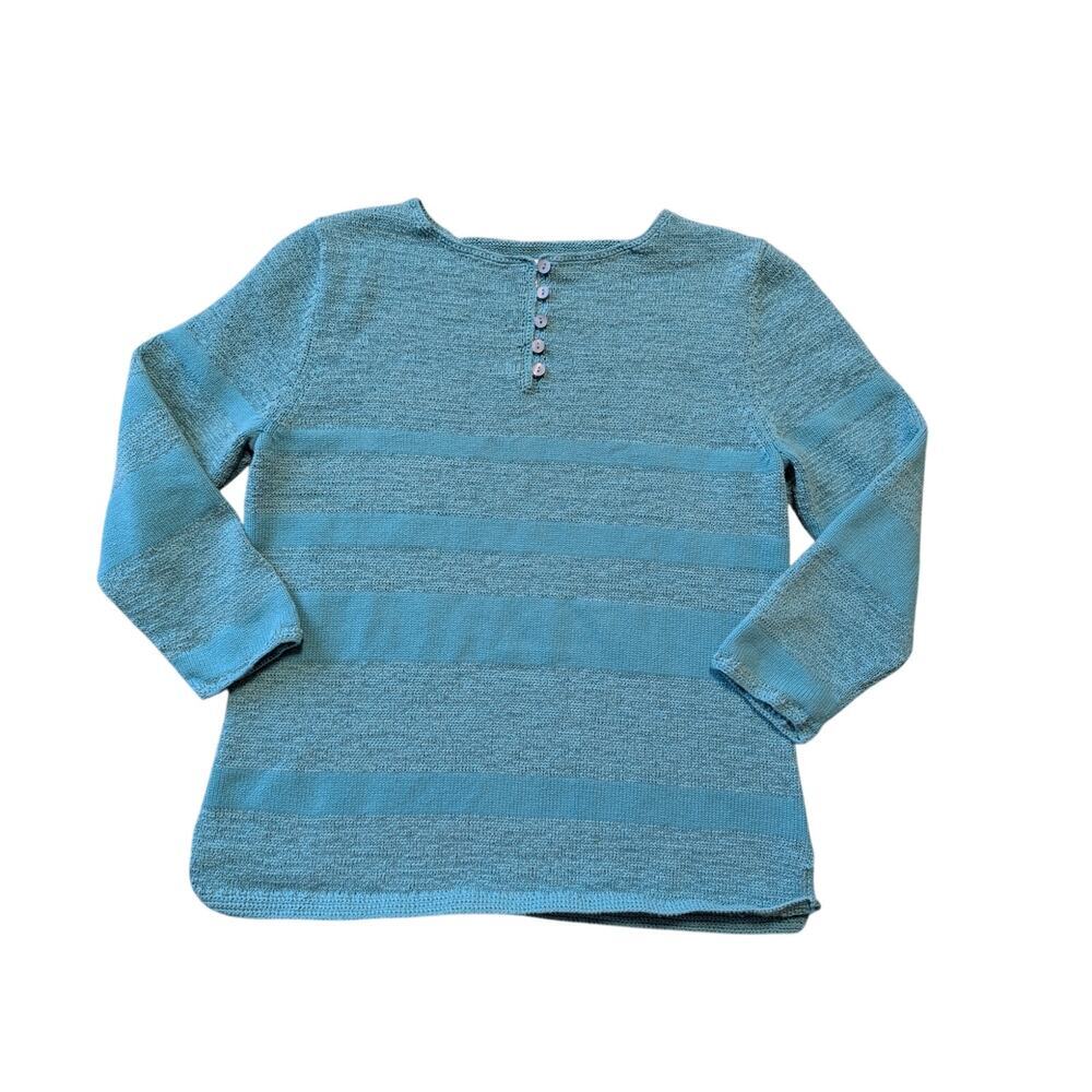 PENDLETON Teal Blue, 3/4 sleeves; knit sweater, Size Medium, cotton blend;